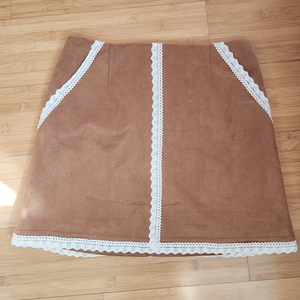 Riohas Brown Skirt with Lace Trim XS